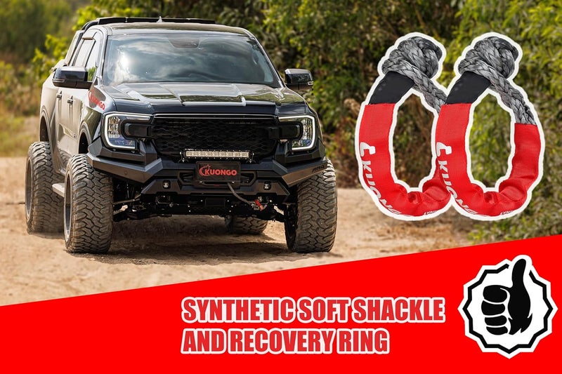 KUONGO Synthetic Soft Shackle 7/16"x20", Soft Shackle Recovery Rope 35000lbs Breaking Strength with Protective Sleeves, for Truck ATV UTV SUVs Off-Road Vehicel (2Pack Red) - Image 5